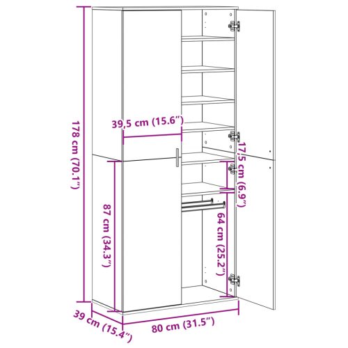  Highboard Kézműves Tölgy 80x39x178 cm Mérnöki Fa
