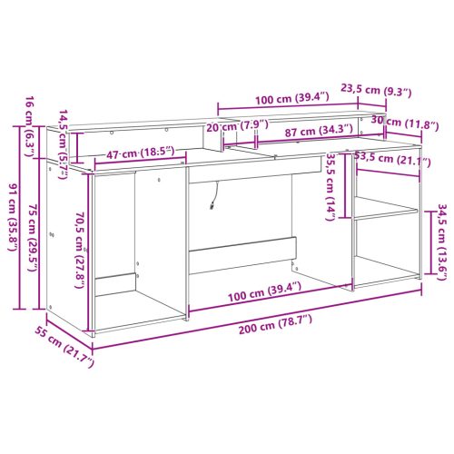  Fekete tölgy íróasztal 200x55x91 cm Szerelt fa