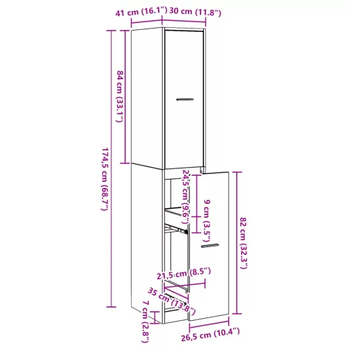  Gyógyszertári szekrény Fekete tölgy 30x41x174,5 cm Mérnöki fa