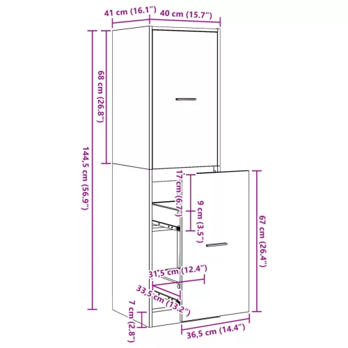  Gyógyszertári szekrény Fekete tölgy 40x41x144.5 cm Mérnöki fa