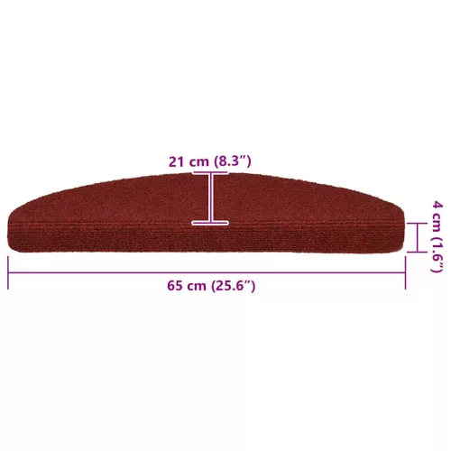  20 db öntapadós lépcsőszőnyeg 65 x 21 x 4 cm bordói piros félkör alakú nagy