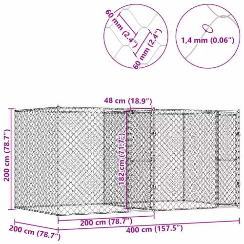 Kutyaketrec Ezüst 400 x 200 x 200 cm Horganyzott acél