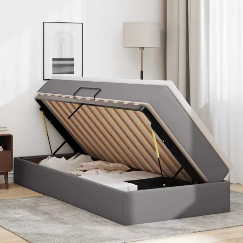  Ágy tárolóval és matraccal matracmal Szürke 90 x 200 cm Műbőr
