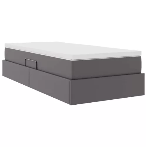  Ágy tárolóval és matraccal matracmal Szürke 90 x 200 cm Műbőr