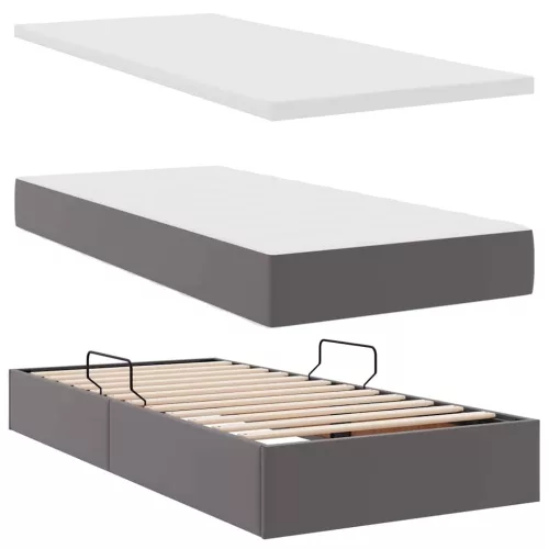  Ágy tárolóval és matraccal matracmal Szürke 90 x 200 cm Műbőr