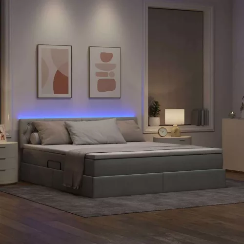  Ágy LED -es lámpákkal Világosszürke 180 x 200 cm szövet