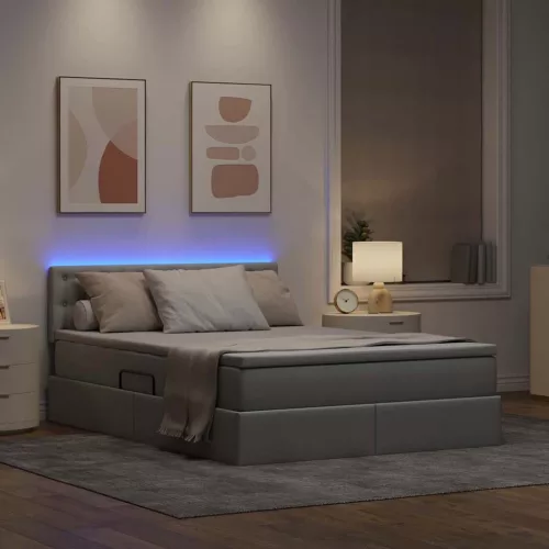  Ágy LED -es lámpákkal Világosszürke 140 x 200 cm szövet