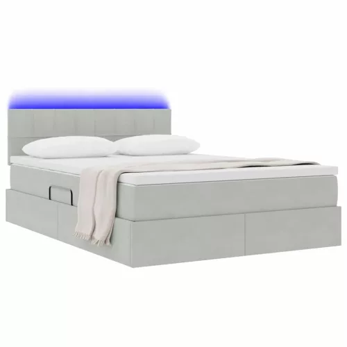  Ágy LED -es lámpákkal Világosszürke 140 x 200 cm Bársony