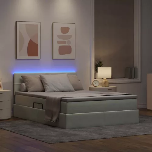  Ágy LED -es lámpákkal Világosszürke 140 x 200 cm Bársony