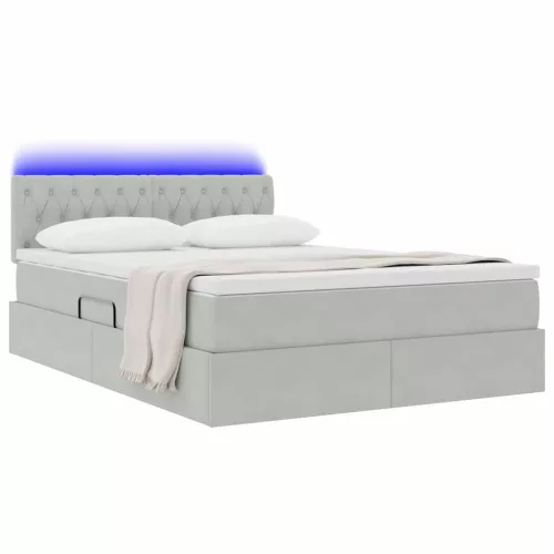  Ágy LED -es lámpákkal Világosszürke 140 x 190 cm Bársony
