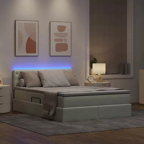  Ágy LED -es lámpákkal Világosszürke 140 x 190 cm Bársony