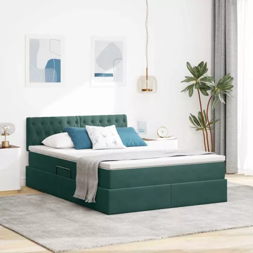  Ágy LED -es lámpákkal tárolóval Sötétzöld 140 x 190 cm Bársony