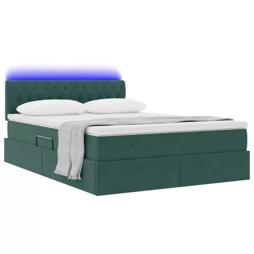  Ágy LED -es lámpákkal tárolóval Sötétzöld 140 x 190 cm Bársony