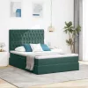  Ágy tárolóval és LED lámpával Sötétzöld 140 x 190 cm Bársony