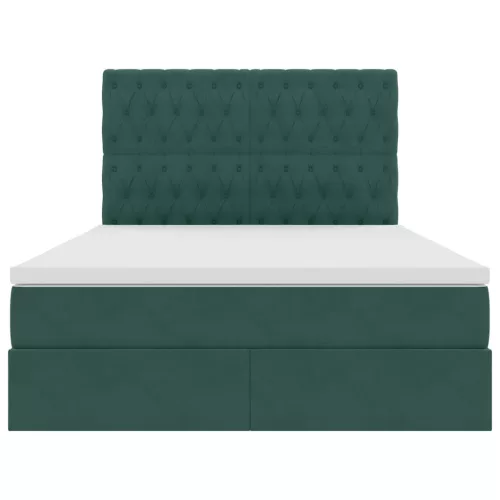  Ágy tárolóval és LED lámpával Sötétzöld 140 x 190 cm Bársony