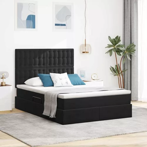  Ágy tárolóval és LED lámpával Fekete 140 x 200 cm Bársony
