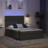  Ágy LED -es lámpákkal tárolóval Sötétszürke 140 x 200 cm szövet