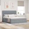  Ágy LED -es lámpákkal Világosszürke 160 x 200 cm szövet