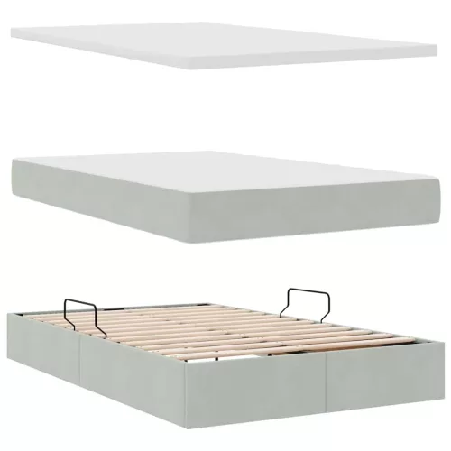  Ágy LED -es lámpákkal Világosszürke 120 x 200 cm Bársony