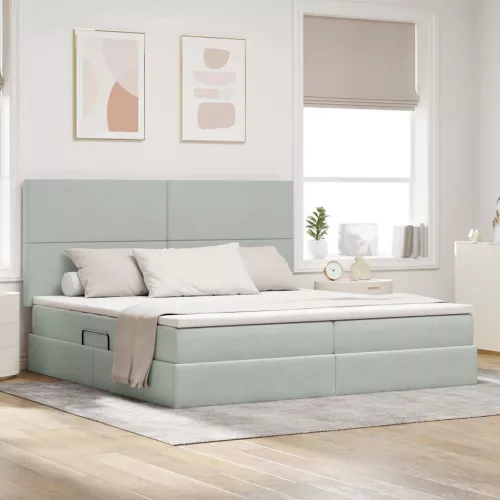  Ágy LED -es lámpákkal Világosszürke 200 x 200 cm Bársony