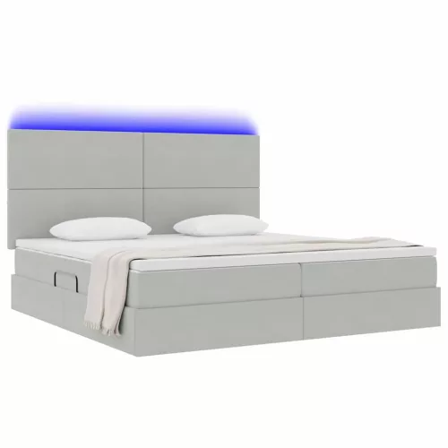  Ágy LED -es lámpákkal Világosszürke 200 x 200 cm Bársony