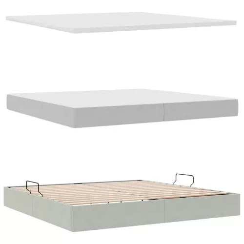  Ágy LED -es lámpákkal Világosszürke 200 x 200 cm Bársony
