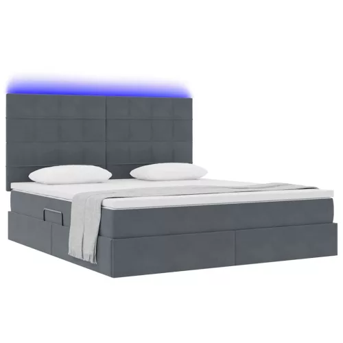  Ágy tárolóval és LED lámpával Sötétszürke 160 x 200 cm Bársony