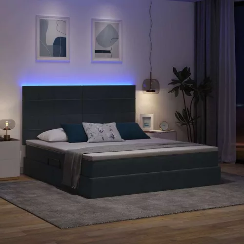  Ágy tárolóval és LED lámpával Sötétszürke 160 x 200 cm Bársony