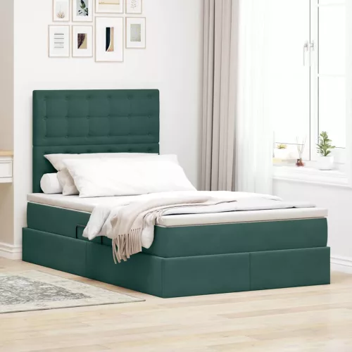  Ágy LED -es lámpákkal tárolóval Sötétzöld 120 x 200 cm Bársony