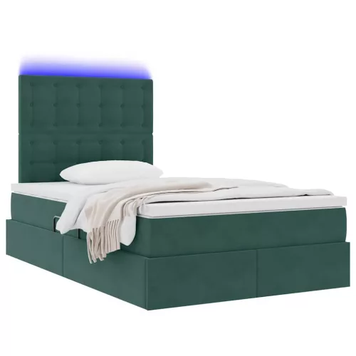  Ágy LED -es lámpákkal tárolóval Sötétzöld 120 x 200 cm Bársony