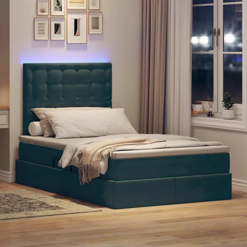  Ágy LED -es lámpákkal tárolóval Sötétzöld 120 x 200 cm Bársony