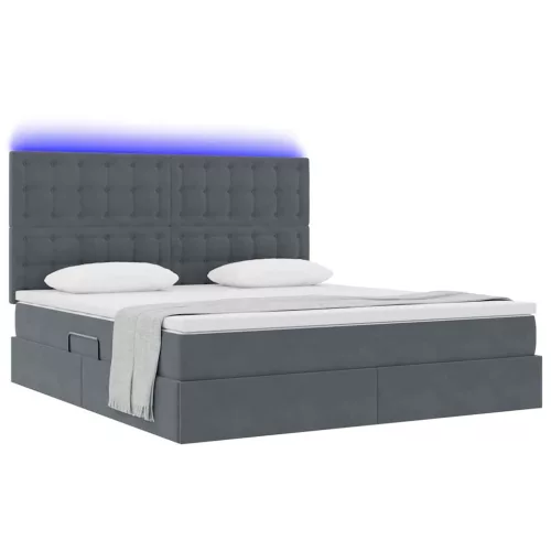  Ágy LED -es lámpákkal Sötétszürke 180 x 200 cm Bársony