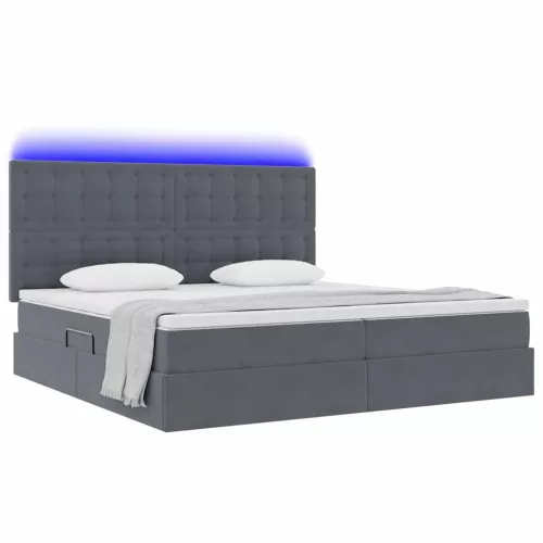  Ágy LED -es lámpákkal Sötétszürke 200 x 200 cm Bársony