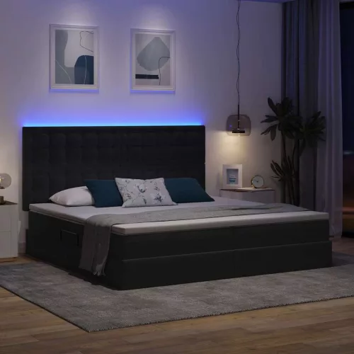  Ágy LED -es lámpákkal Sötétszürke 200 x 200 cm Bársony
