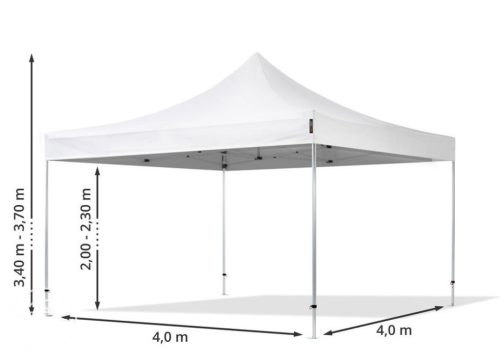 TP 4x4m összecsukható 800N alumínium pavilon, 4 db oldalfallal, ablak nélkül - fehér