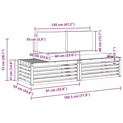  Kültéri kanapé szett párnával 2 Darab Természetes és krémszínű
