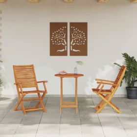  Összecsukható Bistro Szett 3 pcs Barna Tömör Akácfa