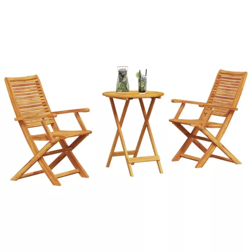  Összecsukható Bistro Szett 3 pcs Barna Tömör Akácfa