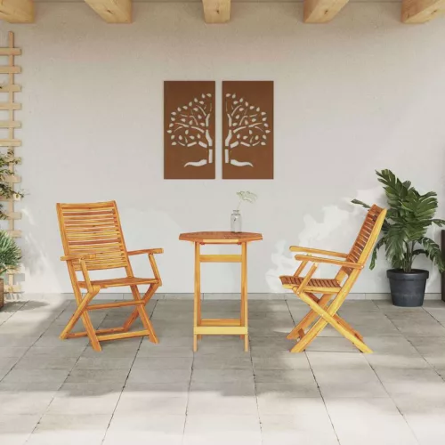  Összecsukható Bistro Szett 3 pcs Barna Tömör Akácfa