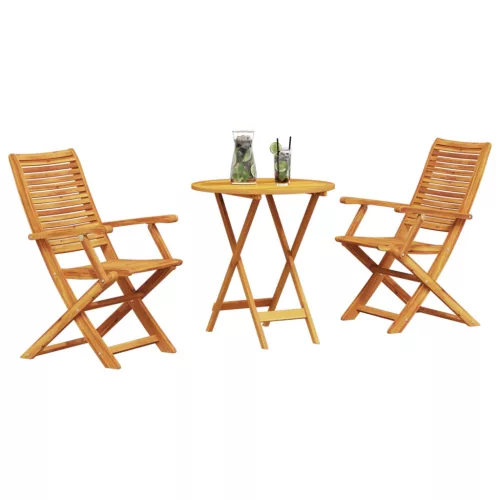  Összecsukható Bistro Szett 3 pcs Barna Tömör Akácfa