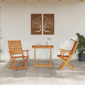  Összecsukható Bistro Szett 3 pcs Barna Tömör Akácfa