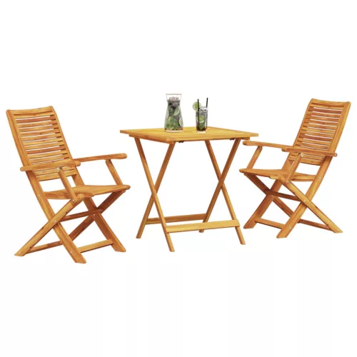  Összecsukható Bistro Szett 3 pcs Barna Tömör Akácfa