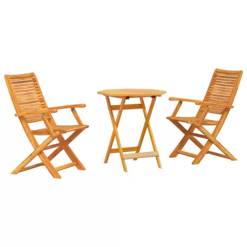  Összecsukható Bistro Szett 3 pcs Barna Tömör Akácfa