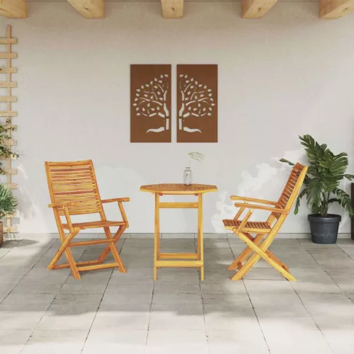  Összecsukható Bistro Szett 3 pcs Barna Tömör Akácfa