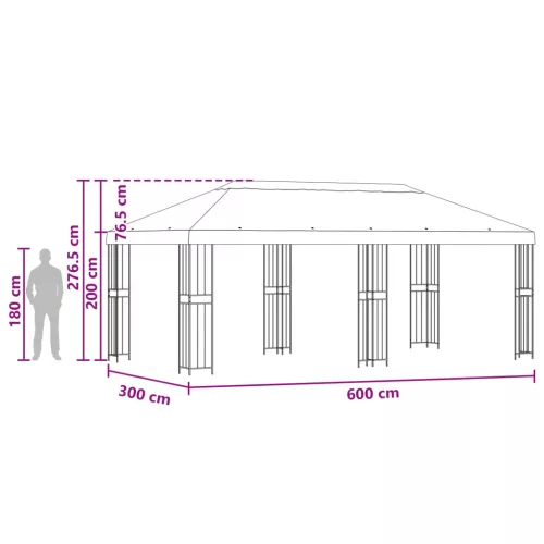  Oldalfalas pavilon 6 x 3 m Barna Poliészter és acél 190