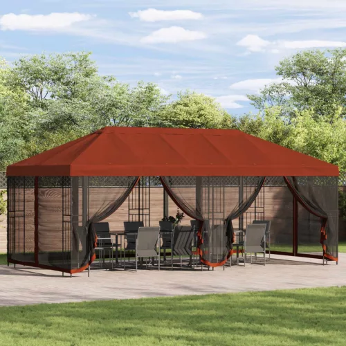  Oldalfalas pavilon 6 x 3 m Terrakotta Poliészter és acél 190