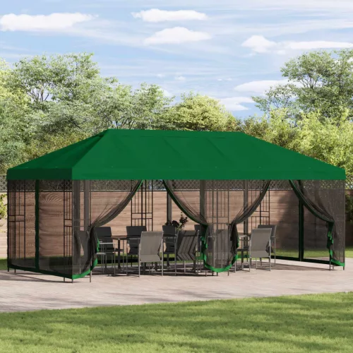  Oldalfalas pavilon 6 x 3 m Zöld Poliészter és acél 190