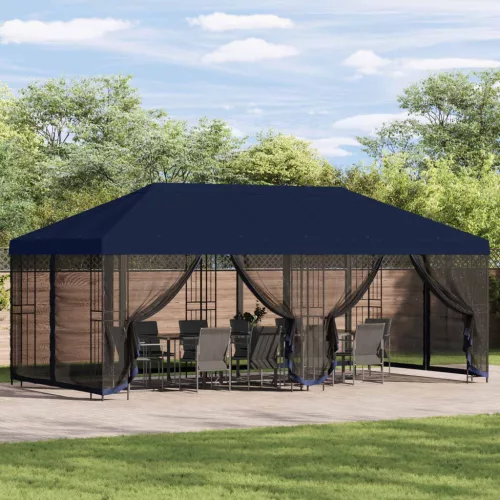  Oldalfalas pavilon 6 x 3 m Kék Poliészter és acél 190