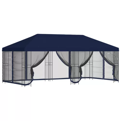  Oldalfalas pavilon 6 x 3 m Kék Poliészter és acél 190