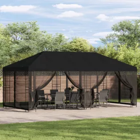  Oldalfalas pavilon 6 x 3 m Fekete Poliészter és acél 190